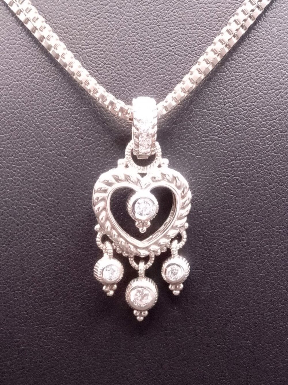 Judith Ripka 925 Sterling Silver Diamonique CZ Heart Dangle Enhancer Necklace